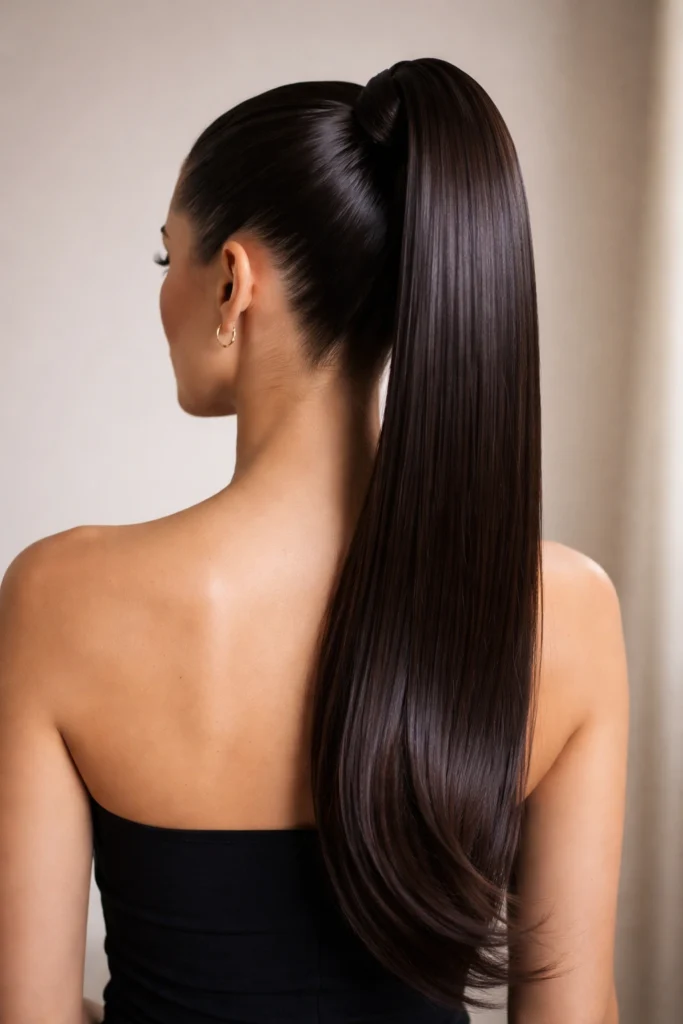 Sleek high ponytail with wrapped base