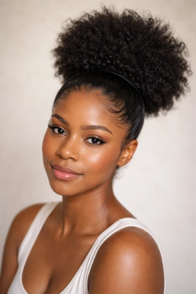 High puff on stretched natural hair