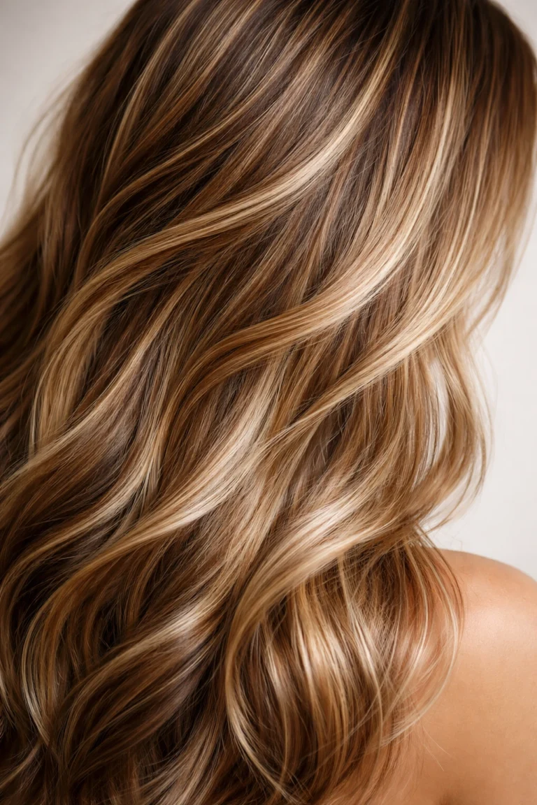 Multidimensional chestnut hair with sun-kissed highlights
