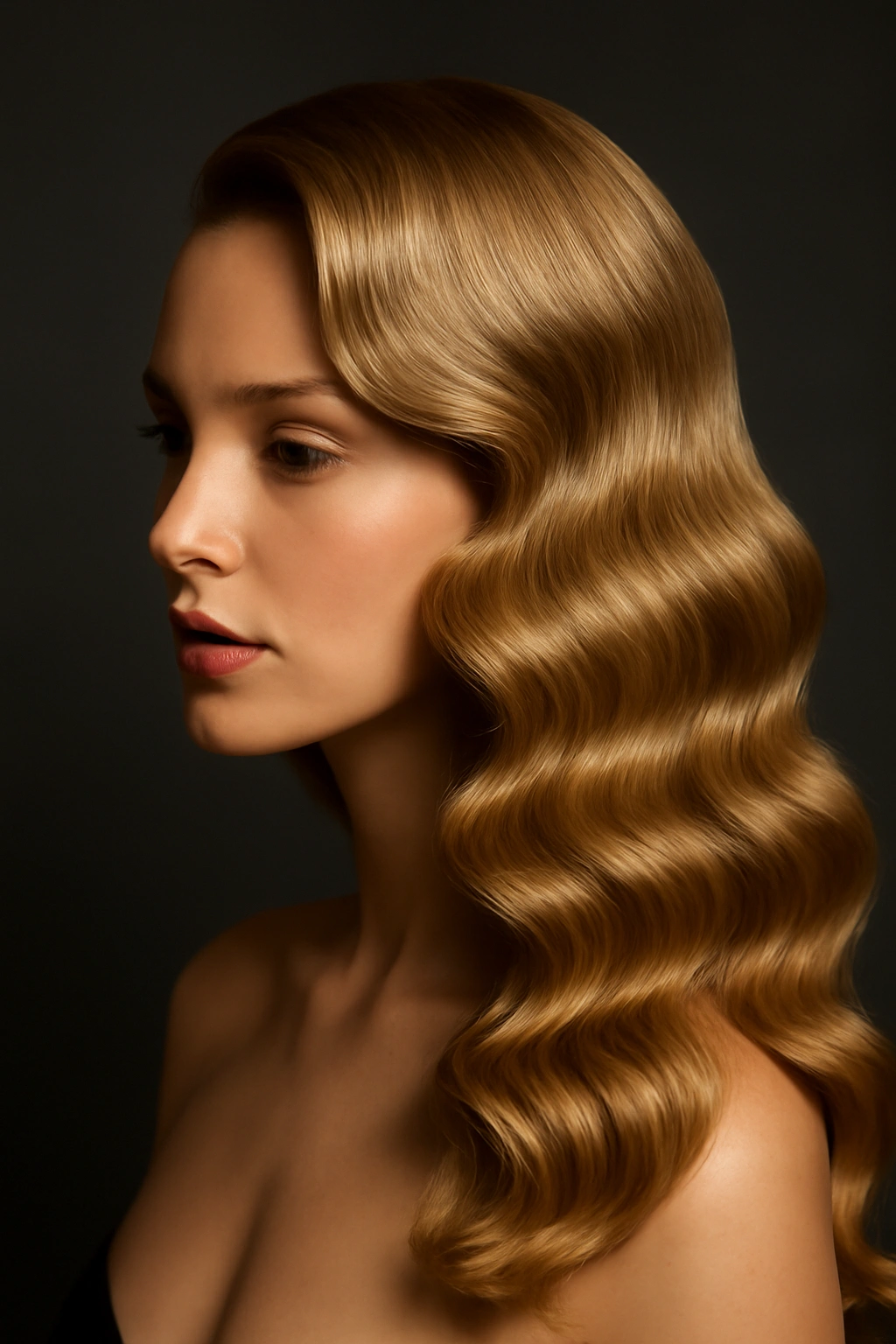 Golden blonde vintage Hollywood waves in a bridal style
