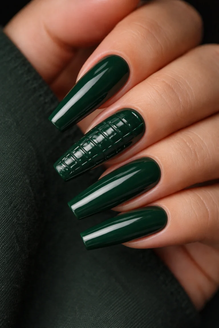 Hunter green glossy coffin nails