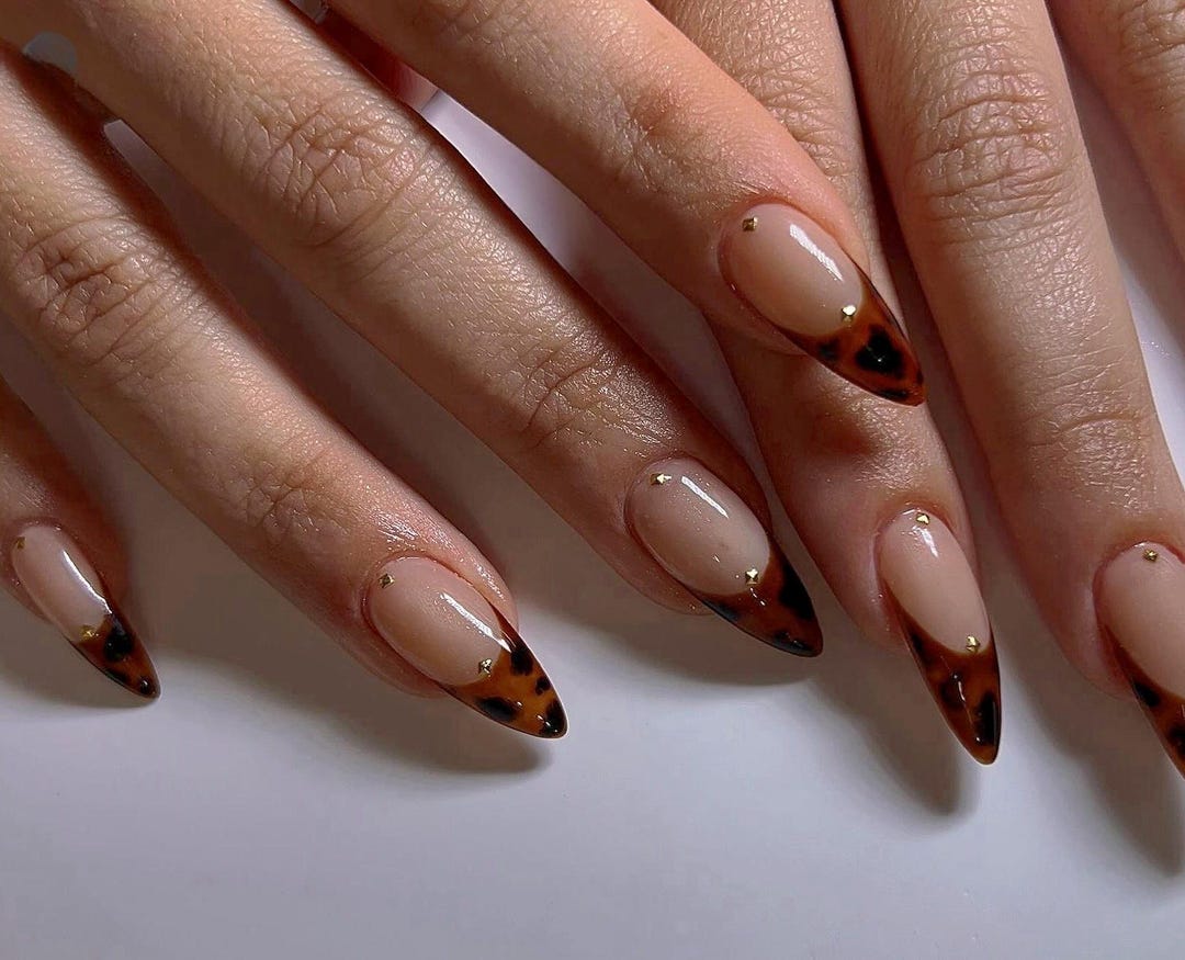 Tortoiseshell French tip press-on nails
