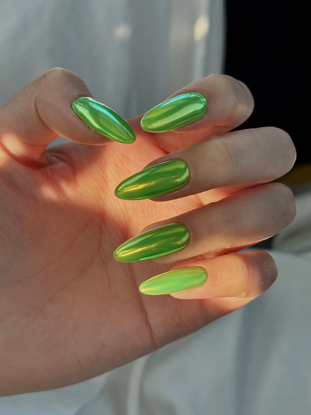 Green glazed donut chrome nails