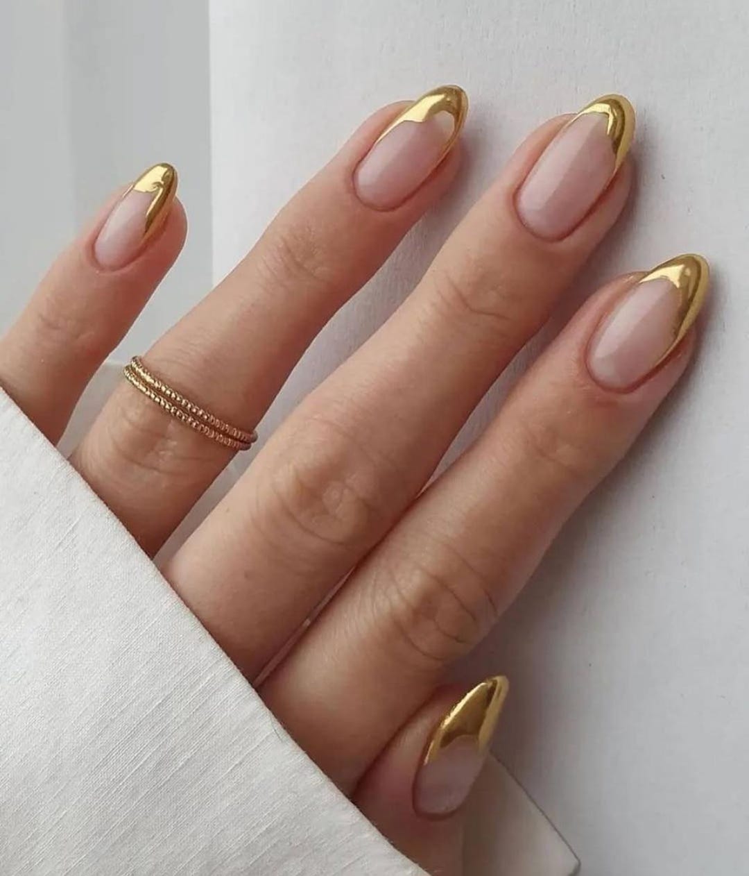 Gold chrome French tip press-on nails