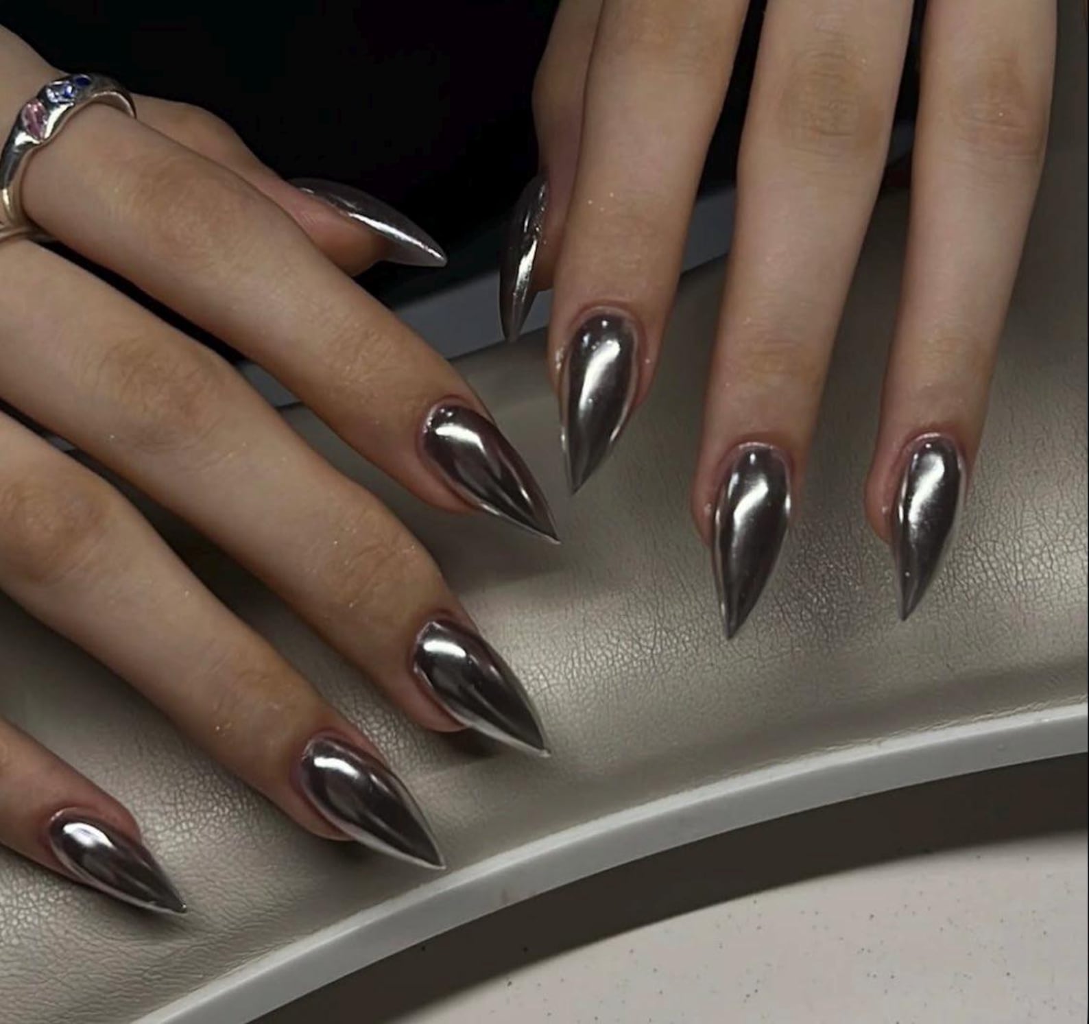 Silver chrome stiletto press-on nails