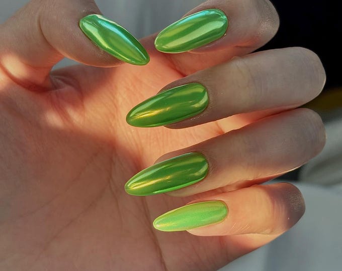 Emerald green glazed donut chrome nails, long