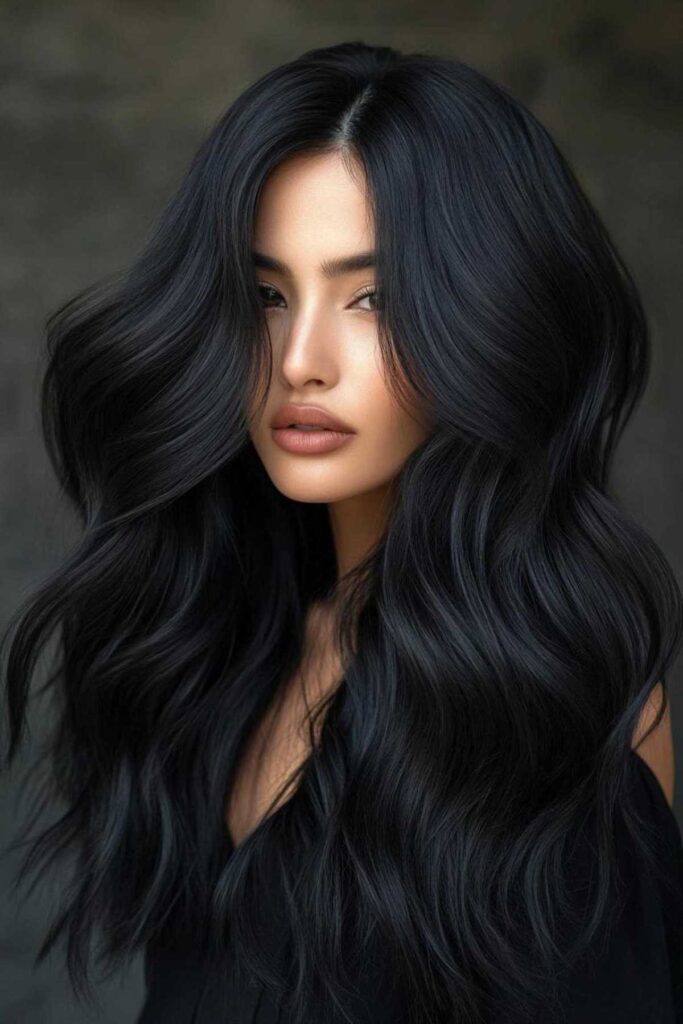 Soft black shiny hair with glossy sleek finish