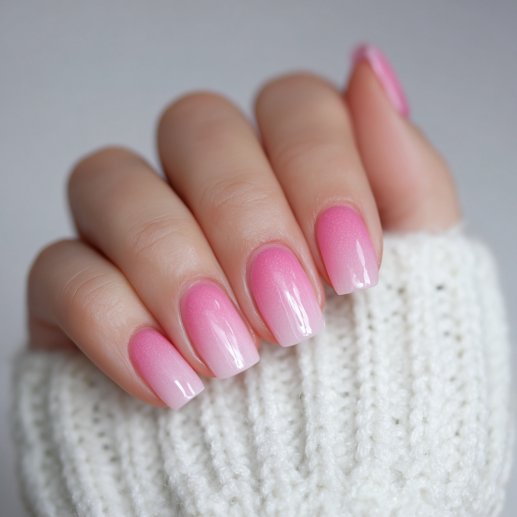 Frosty pink ombre nails with delicate knit lines