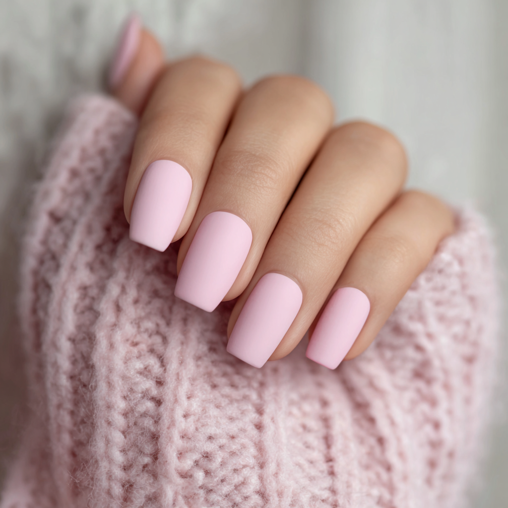Blush Velvet Matte: a pale pink matte on square nails