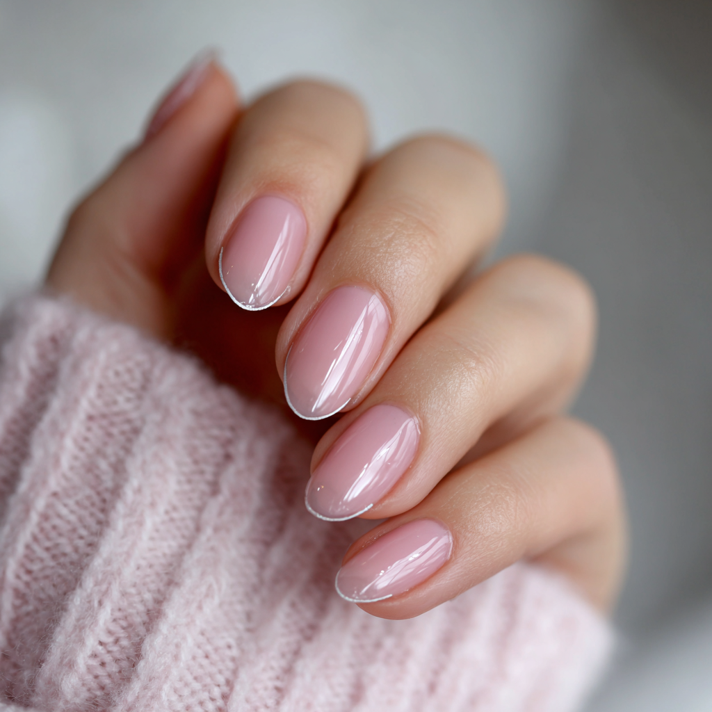 Pale pink nails with an ultra-thin white micro French tip