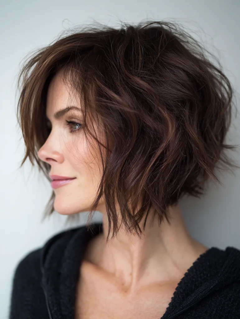 Chin-length textured bob with loose waves