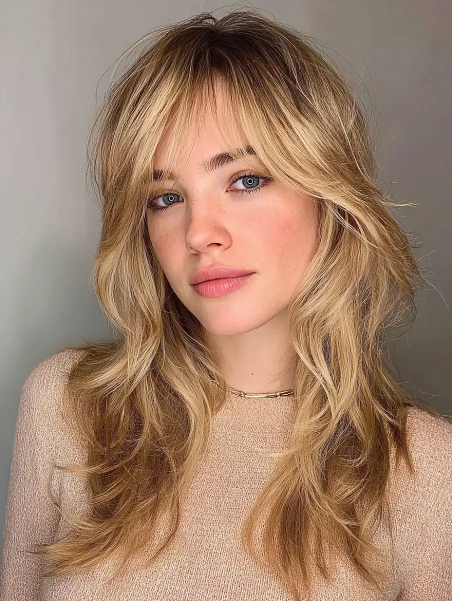 Wispy lob haircut with curtain bangs