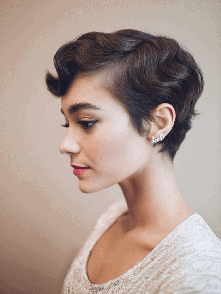 Dark short bob styled in vintage finger waves
