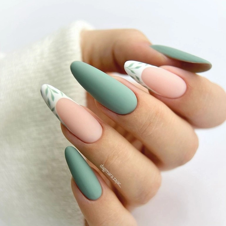 Muted sage green matte almond nails