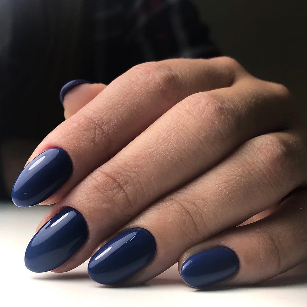 Glossy midnight navy blue nails