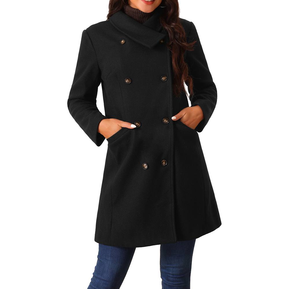Black double-breasted peacoat for women