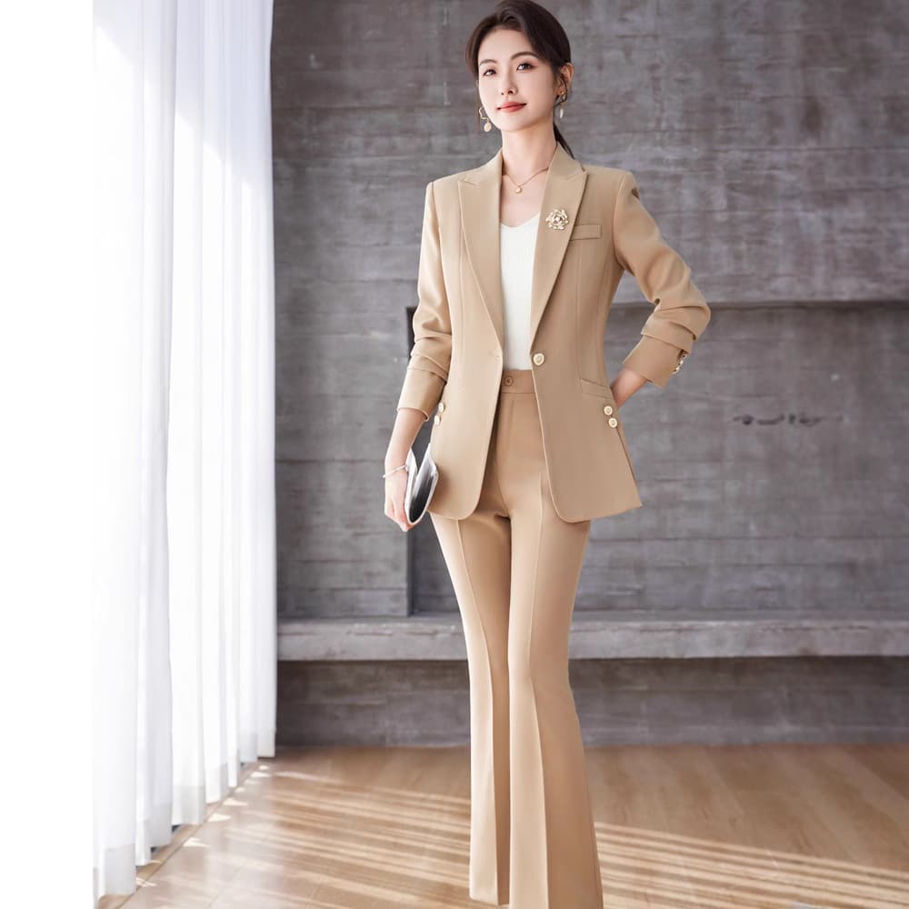 Head-to-Toe Beige: A Beige Suit with a White Top