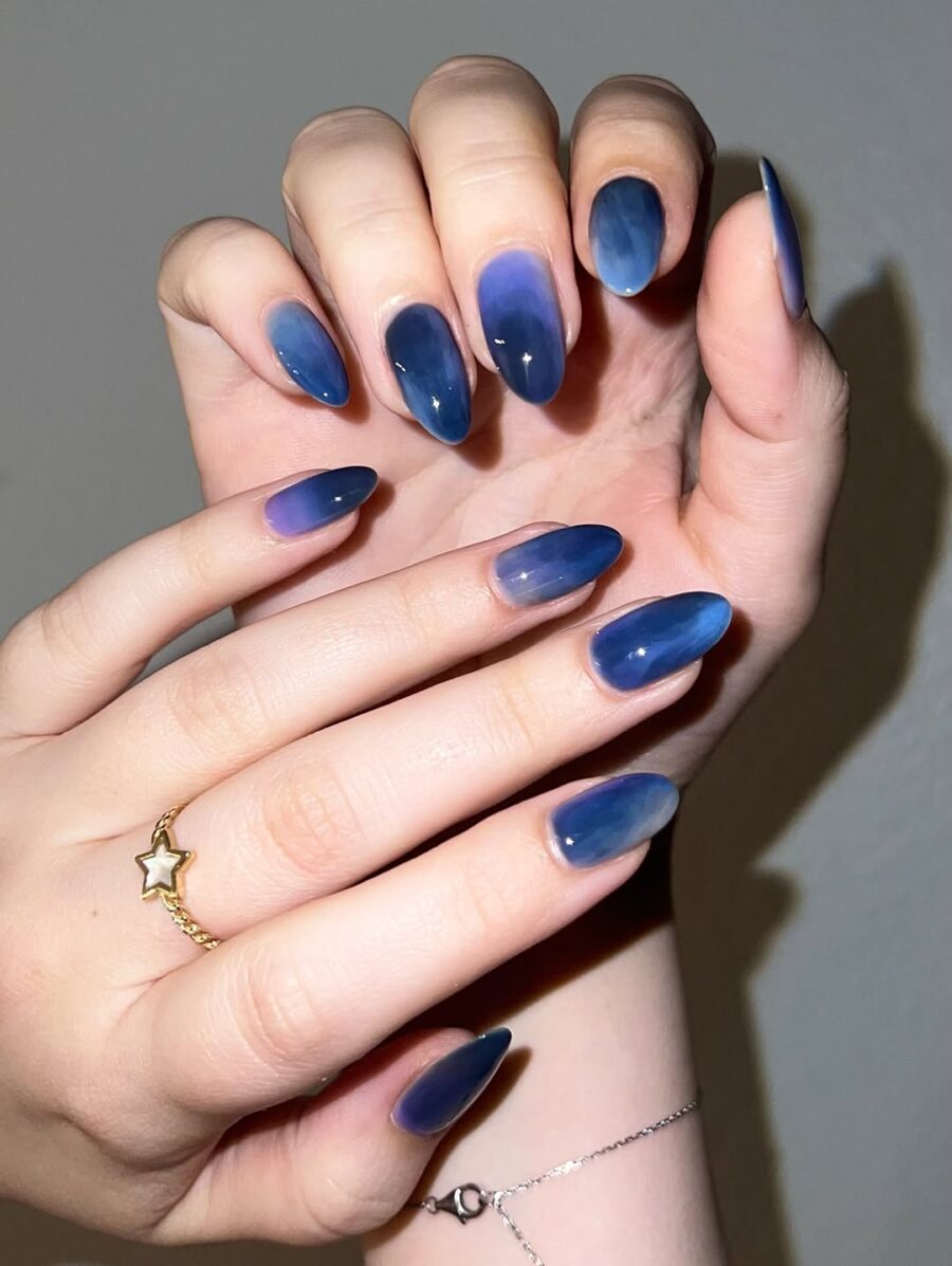 Sheer navy blue jelly nails