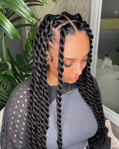 Jumbo black rope twists with curly ends