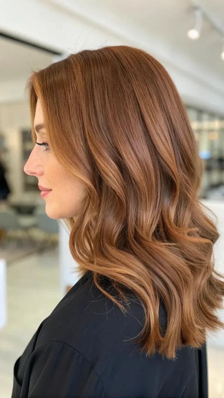 Warm Nutmeg Brown — winter hair color idea for brown eyes