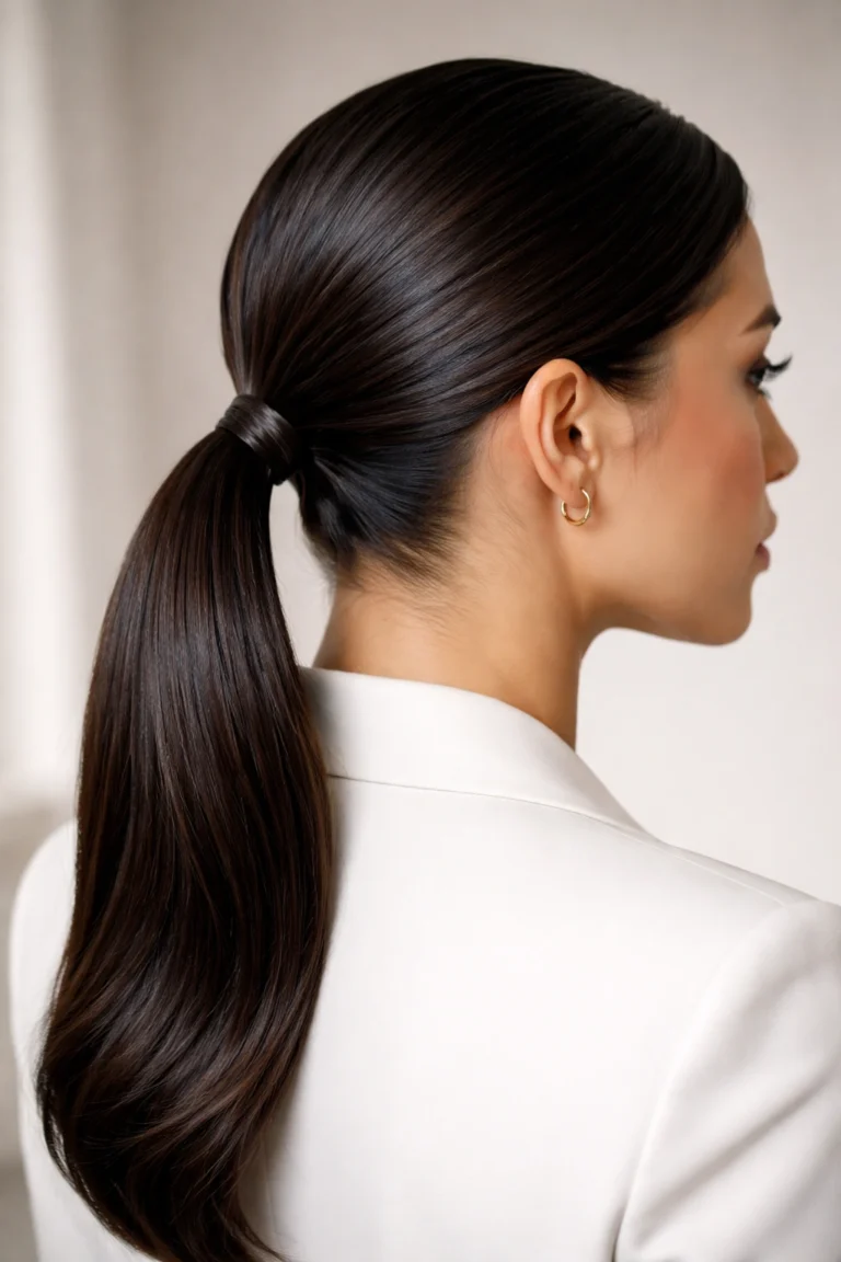 Woman with a slicked-back low ponytail