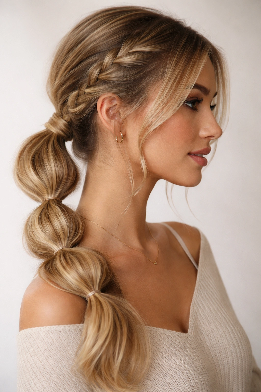 A ponytail sectioned into soft, rounded bubble segments