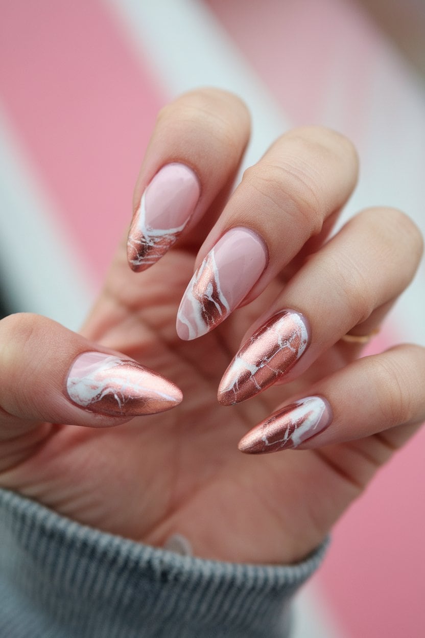 Rose gold marble nail art design