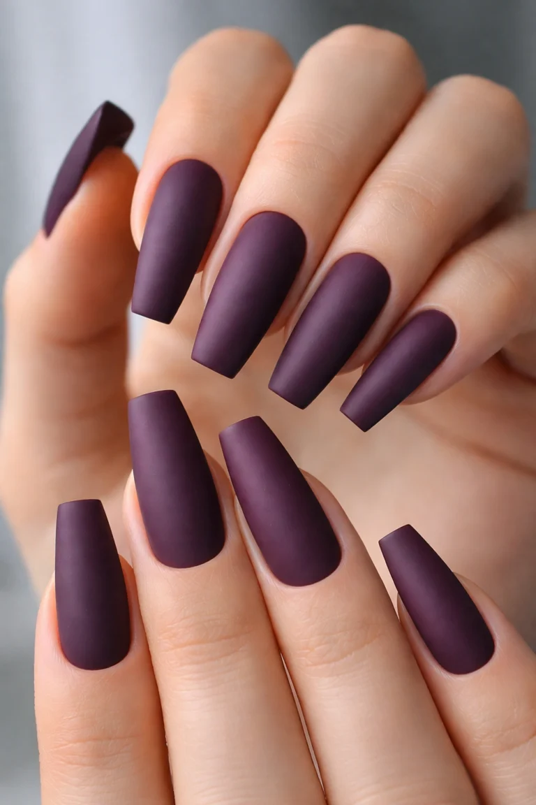Matte deep plum aubergine nails
