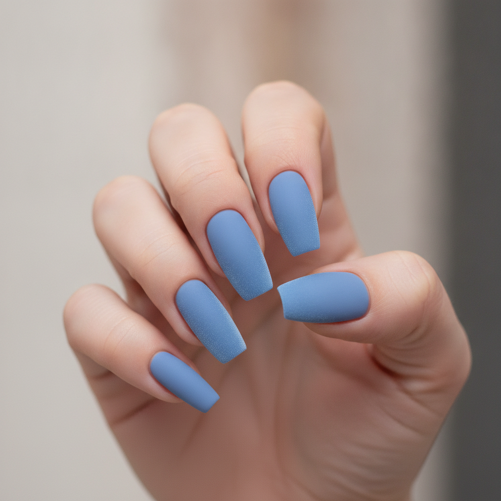 Slate blue matte coffin nails
