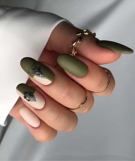 Matte olive green nails