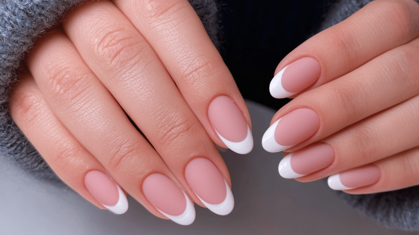 Matte French manicure with nude base and white tips