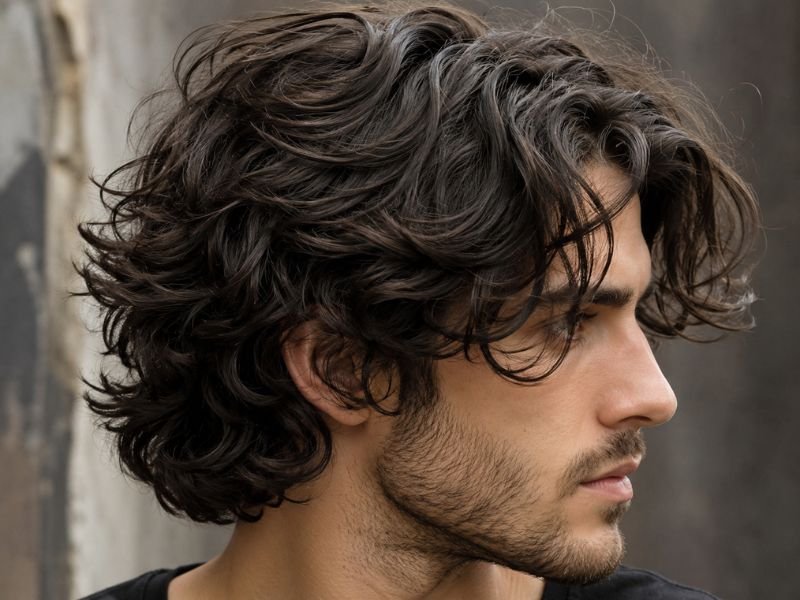 Man with mid-length wavy layered hair
