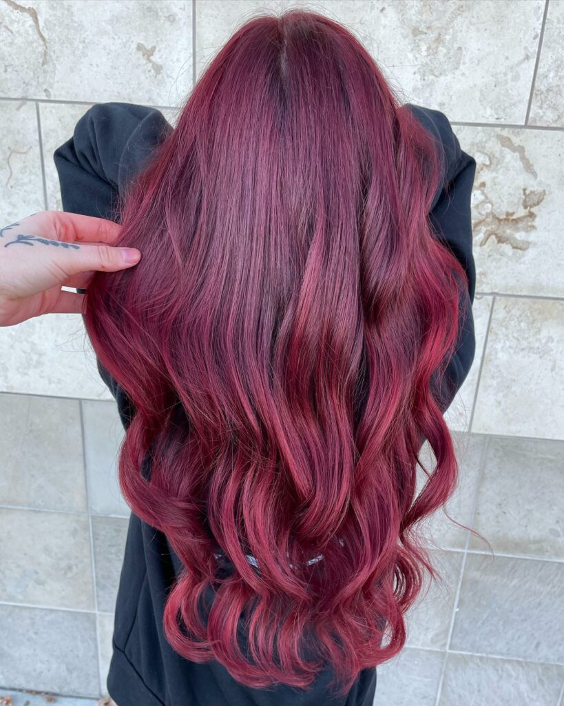 Merlot brunette hair color with wine red tones