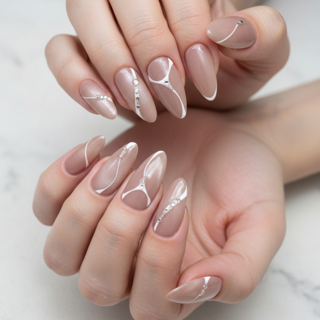 Simple white nude minimalist manicure on natural nails