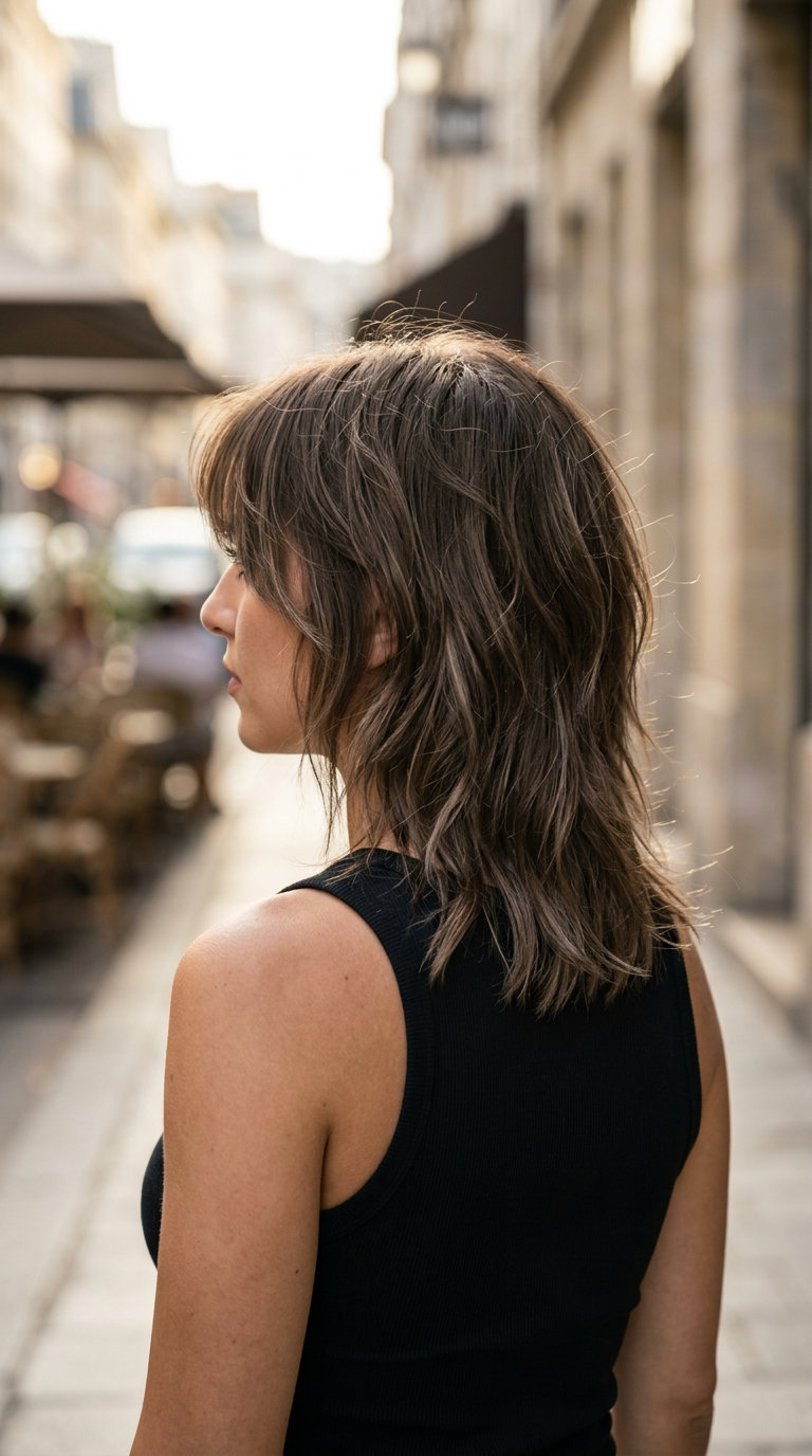 Smoky mushroom brown shag haircut