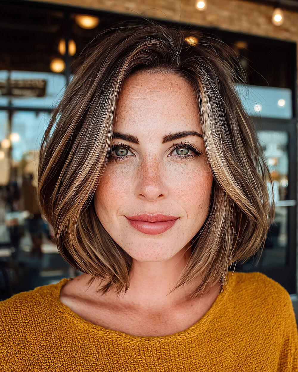 Layered bob with dimensional cool-toned color