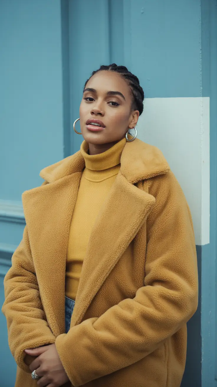 Woman in a mustard-yellow coat, NYC street style