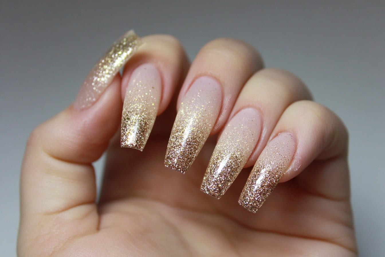 Gold glitter ombre nails