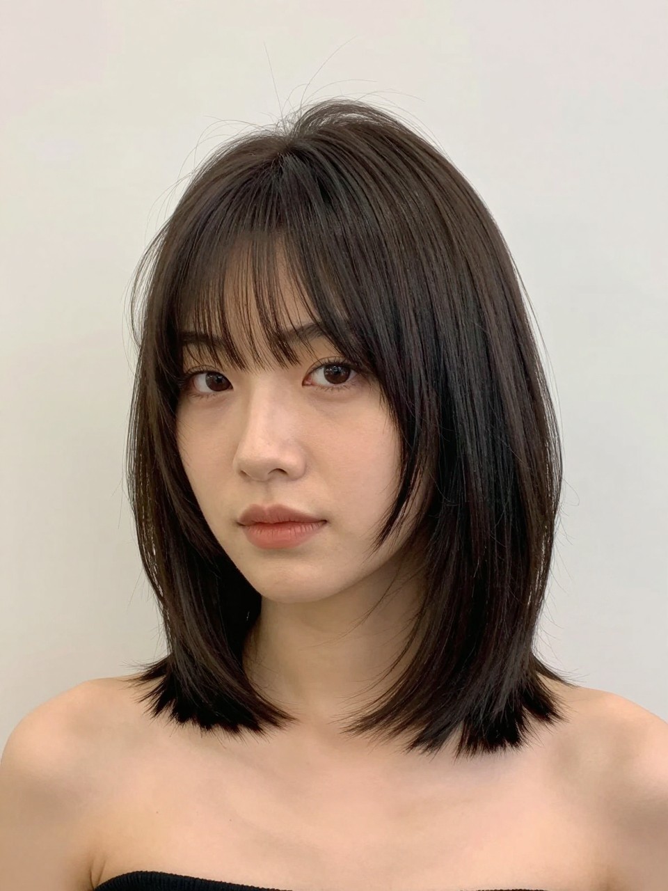 Lob haircut with side-swept bangs