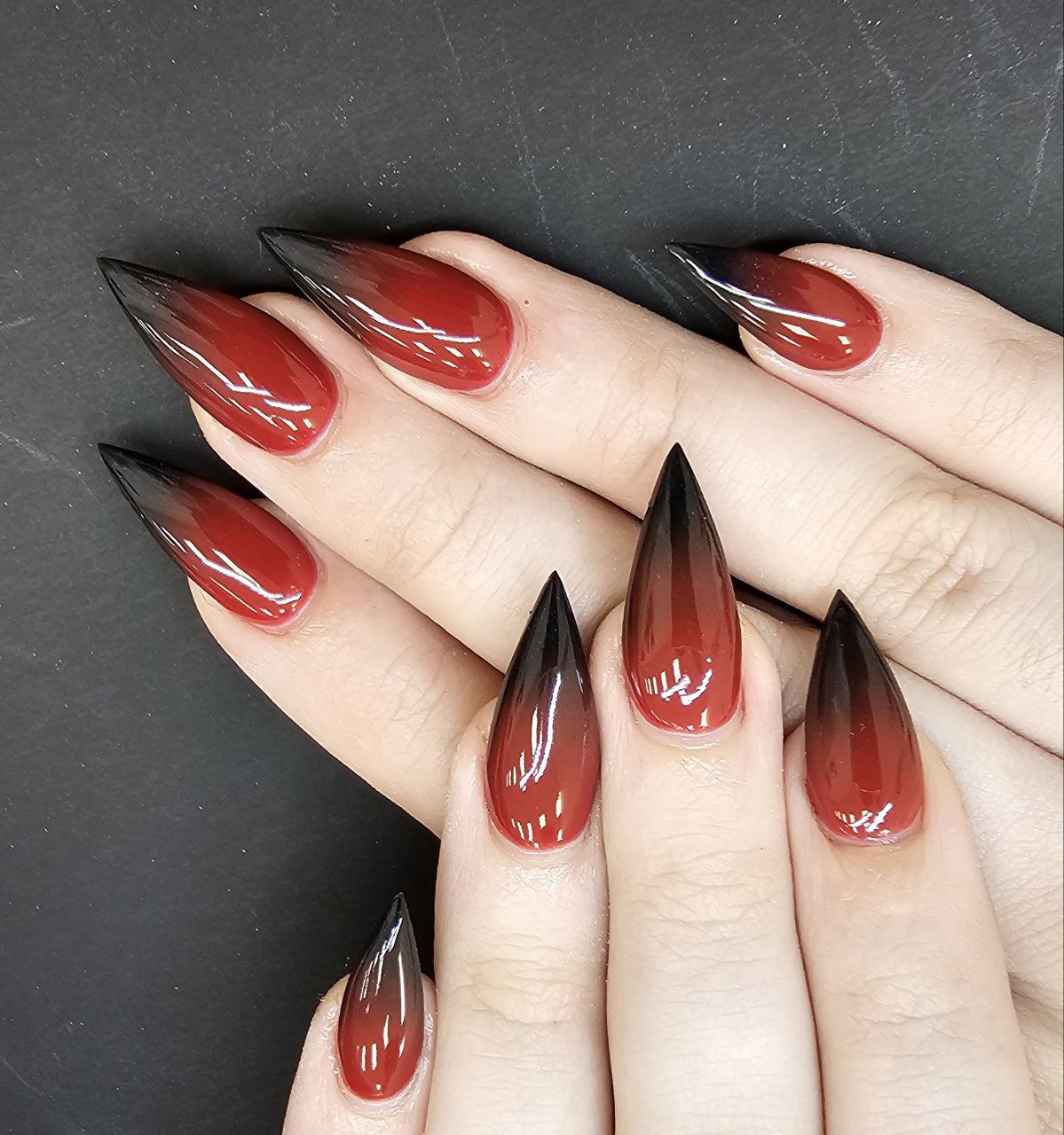 Red to black ombre nails
