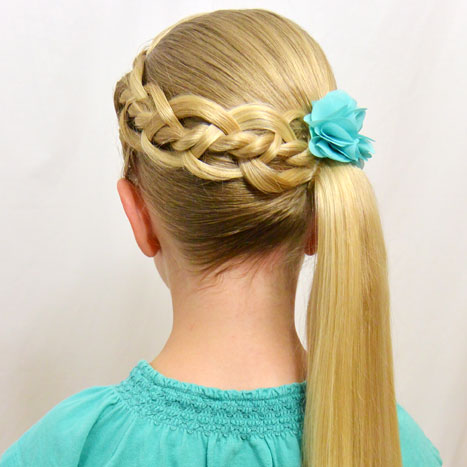 A four-strand braid with an intricate woven pattern down the back