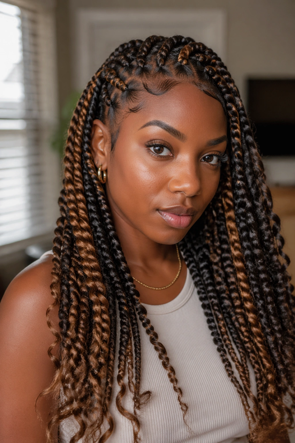 Black-to-caramel ombre rope twists with curly ends
