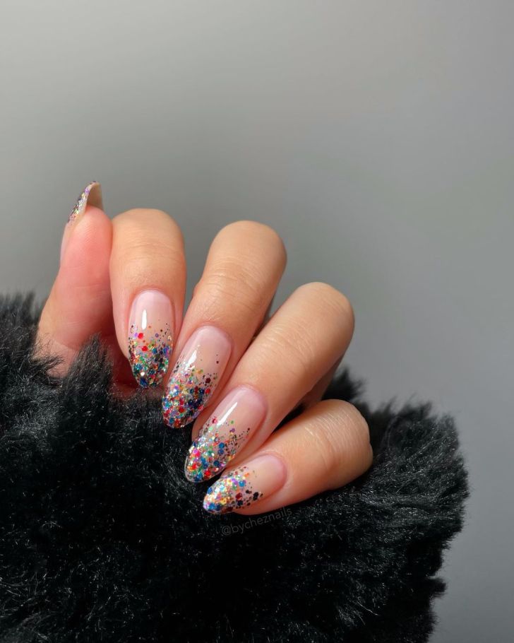 Nails with rainbow glitter ombré fade