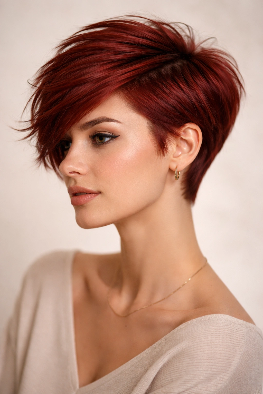 Copper red textured pixie haircut