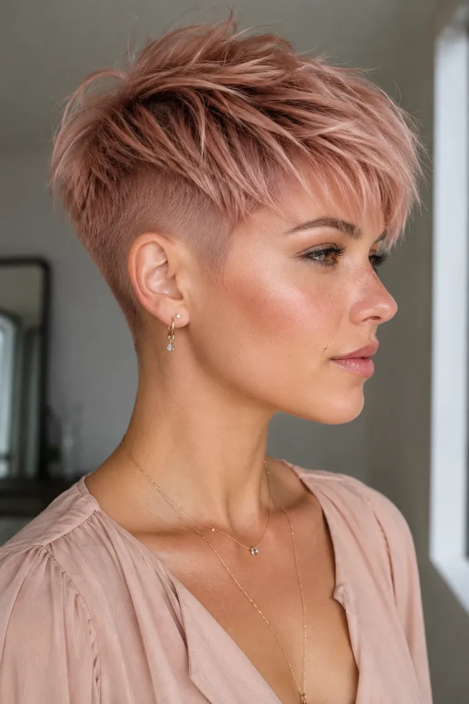 Rose gold choppy pixie haircut