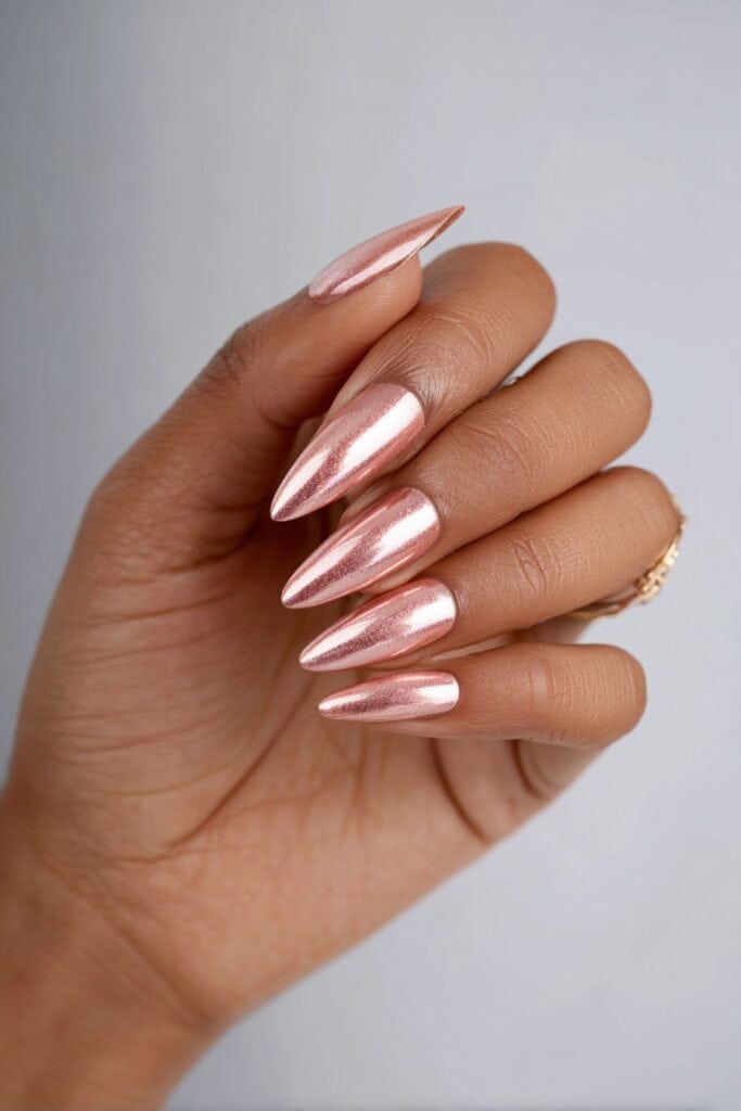 Rose gold chrome gel nails