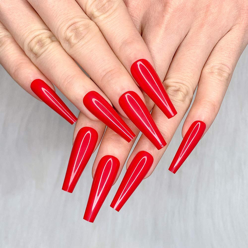 Glossy red coffin press-on nails