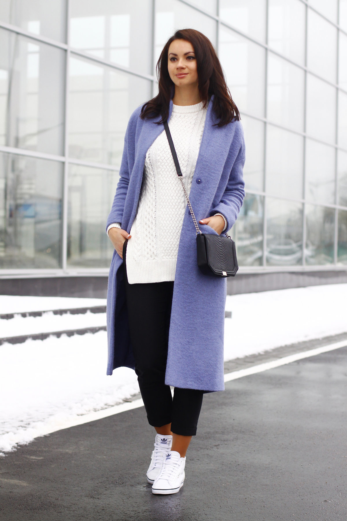 Powder-blue coat winter outfit