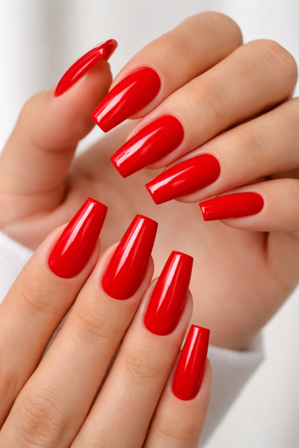 Vivid scarlet red coffin nails