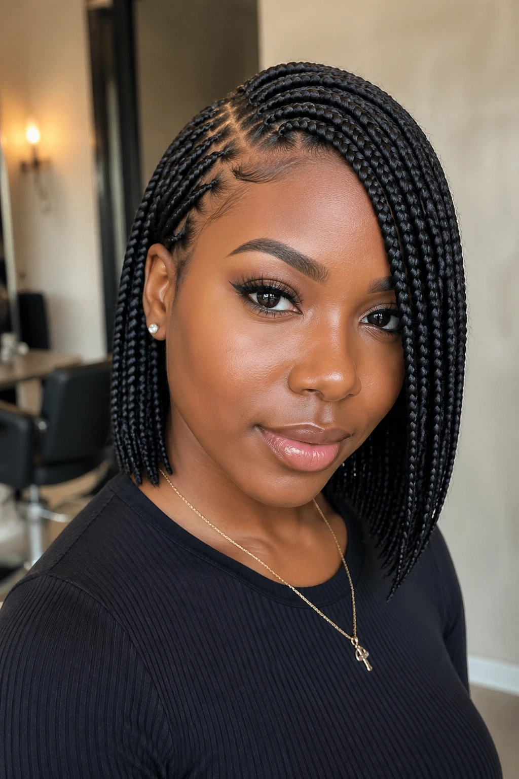 Chin-length box-braid bob